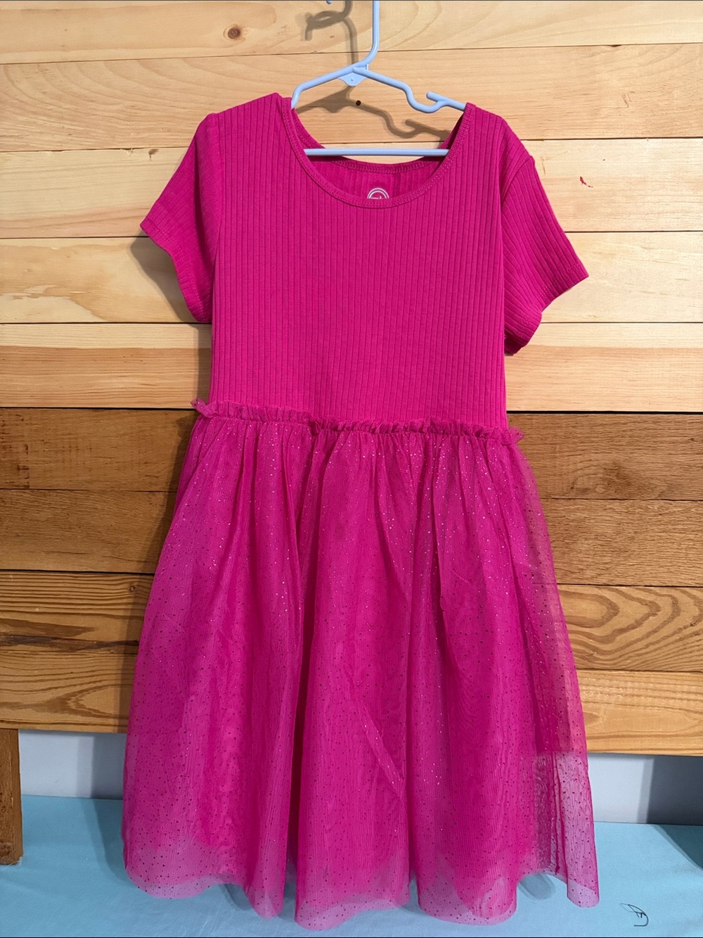 wonder nation Bright Hot Pink Short Sleeve Tulle Dress